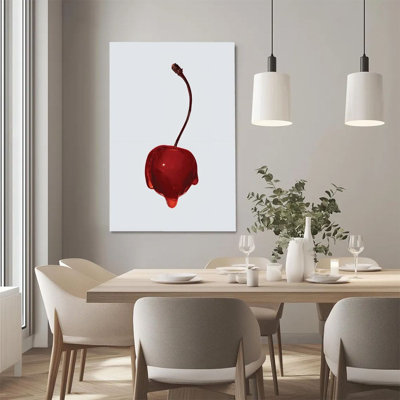 2D Flat, 1Pc Framed Canvas Wall Art, Cherry, Transparent Jelly Texture, Surrealism Style Art Print Canvas Poster Painting Room Wall Decor, Ideal Gift