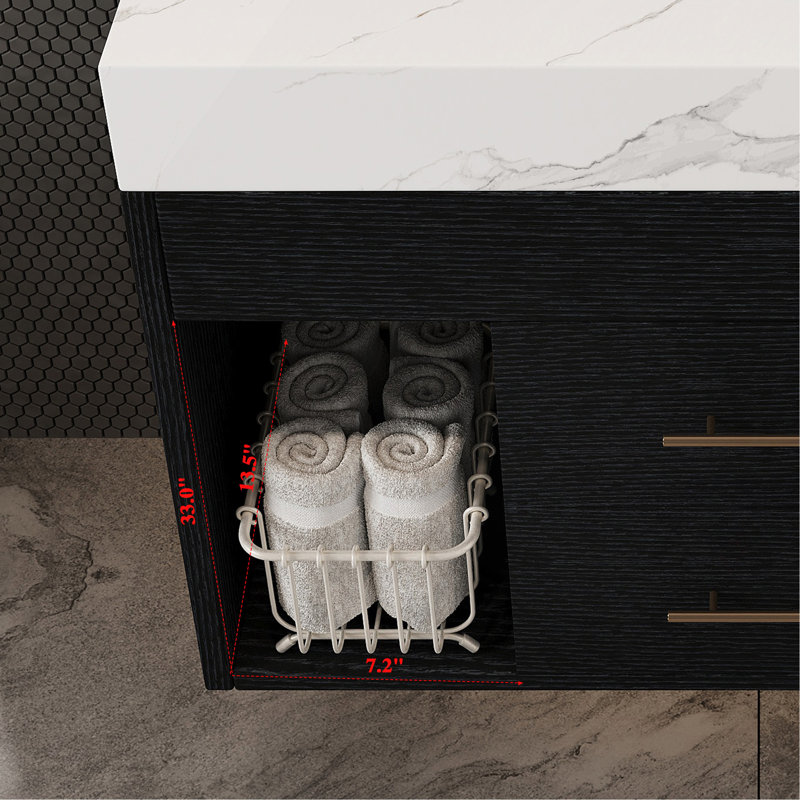 Ensemble de meuble-lavabo mural flottant 29,9 po, Noir, Blanc