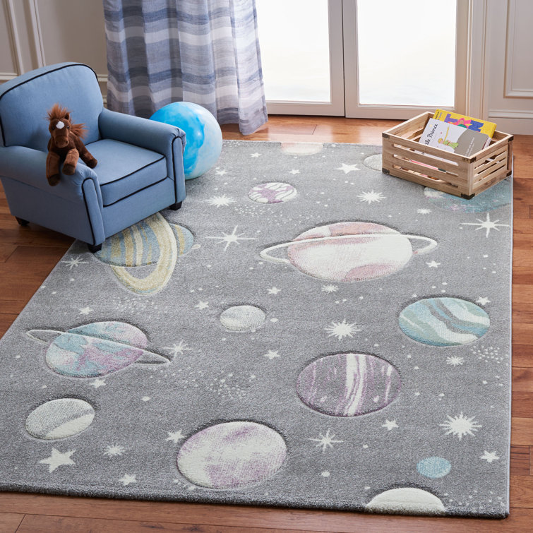 Carousel Kids Space Area Rug In Grey / Lavender