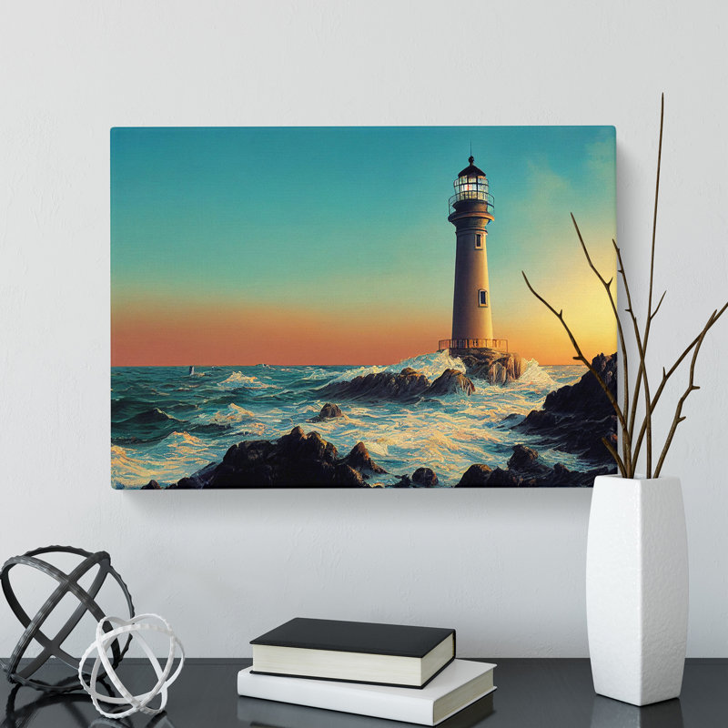 Sunrise And Lighthouse - Wrapped Canvas, 40cm H x 60cm W x 3cm D