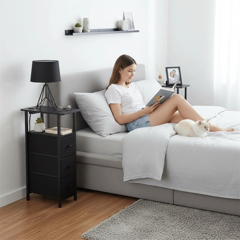 20cm W Metal Bedside Table, Black