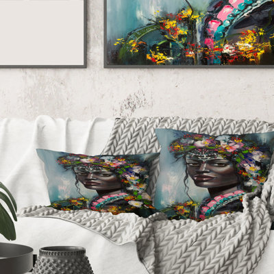 Portrait Of Traditional African American Woman Abstract Lumbar Pillow