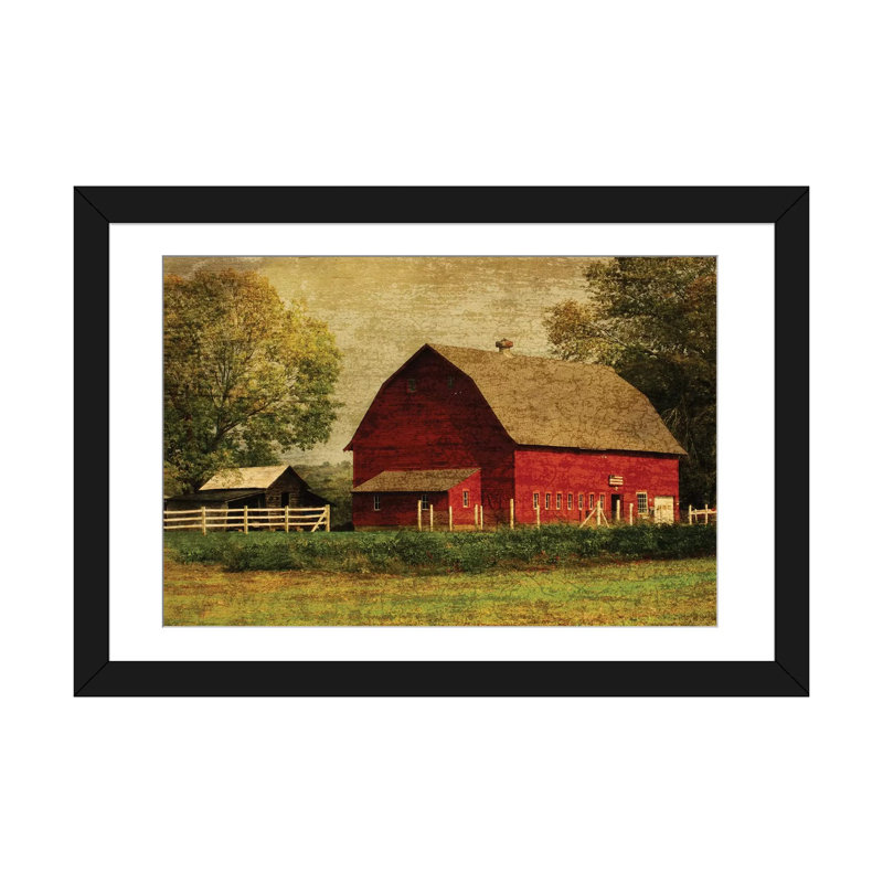 «Grange», Tee Studios, «Red Barn», impression sur toile, H 16 po x l 24 po x P 1 po, Papier d'art encadré noir, Blanc