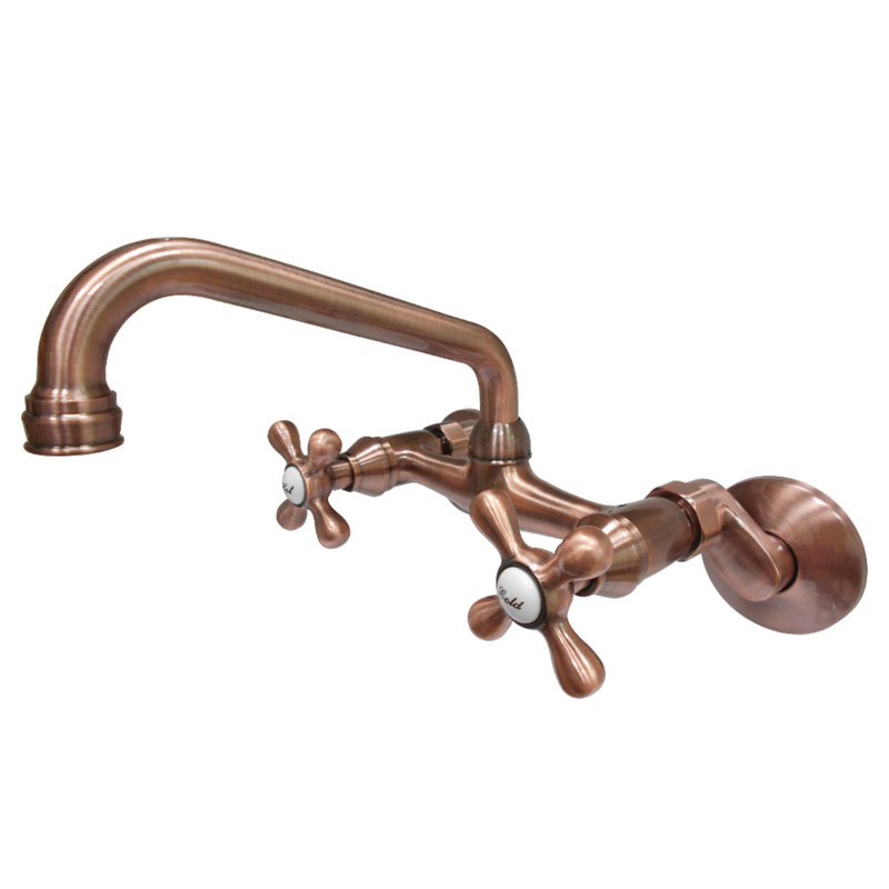 Kingston Brass Kingston Double-Handle 2-Hole Wall-Mount Bridge Kitchen Faucet, Antique Copper