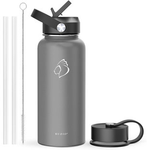 Bouteille d'eau en acier inoxydable, bouteille d'eau isolée sous vide avec couvercle en paille et bouchon flexible (froide pendant 48 heures, chaude pendant 24 heures)
