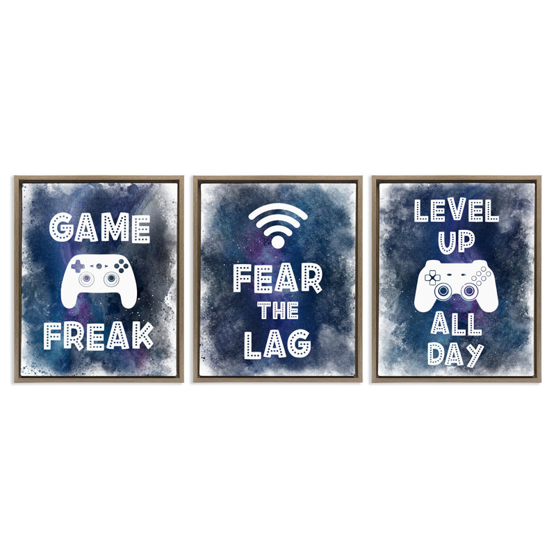 Gamer Quotes with Splash, ensemble de 3 cadres flottants, design par Marcus Prime, H 21 po x l 17 po