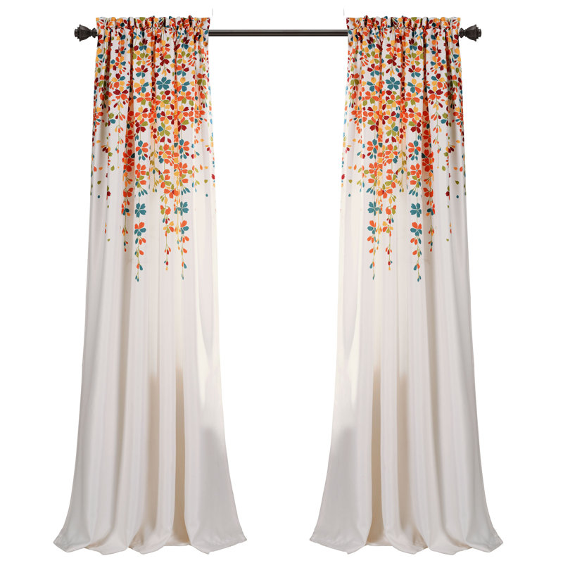 Room Darkening Curtain Pair, Turquoise/Tangerine, 132cm W x 160cm L