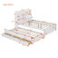 Lit plateforme double en bois avec lit gigogne et tête de lit à DEL, avec tiroirs, blanc-948839988-948839977