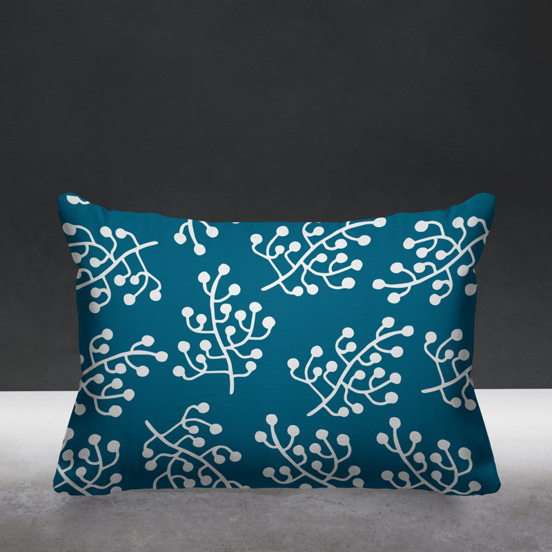Coussin intérieur / extérieur Charis Wild Flower, 14 po x 20 po, Turquoise, Rectangulaire