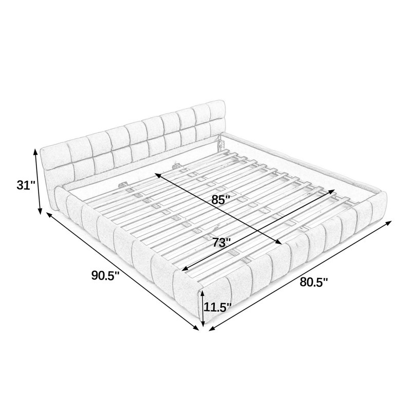 Structure de lit tapissier avec tissu épais, lit plateforme en chenille avec tête de lit et structure solide, aucun sommier requis