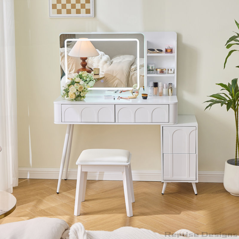 Meuble-lavabo moderne avec lumières DEL et miroir, Blanc
