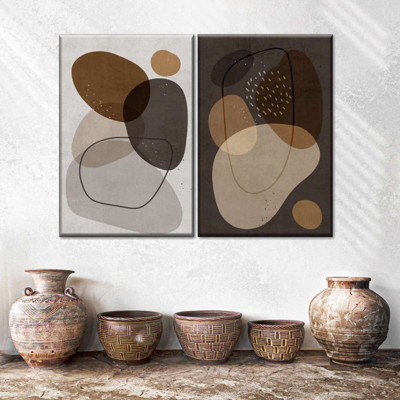 «Abstract Minimalist Boho», reproduction sur toile, 2 pièces, H 57 po x l 42 po