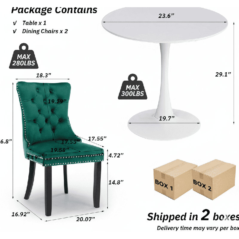 Round Dining Table Sets with 2 chairs, White, Green/Black