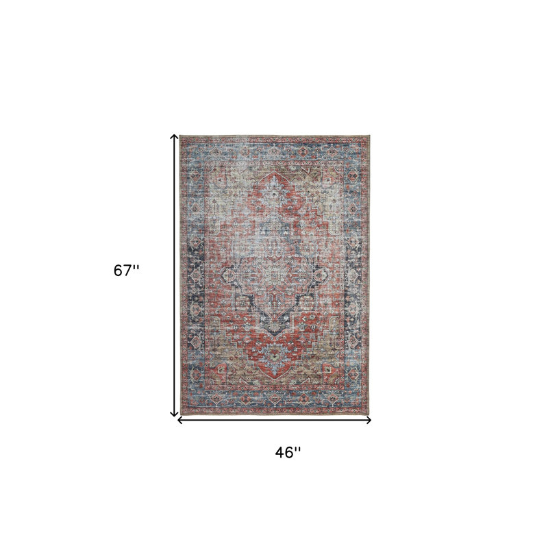 Tapis oriental vieilli 4 pi x 6 pi résistant aux taches
