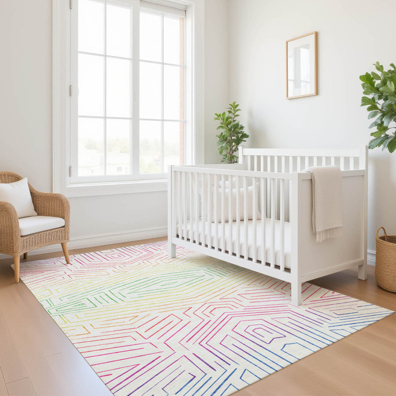 Tapis intérieur / extérieur lavable à la machine pour enfants ACN2830, Ivoire ivoire, 9 pi x 12 pi