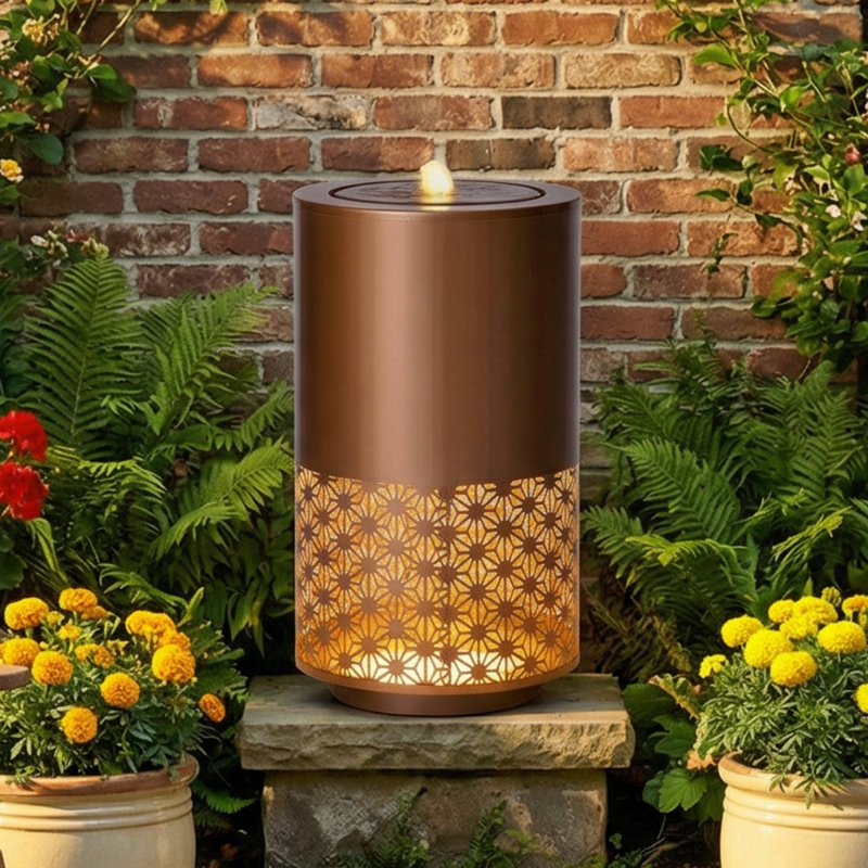 Fontaine d'extérieur 20,87 "en métal brun avec lumières DEL