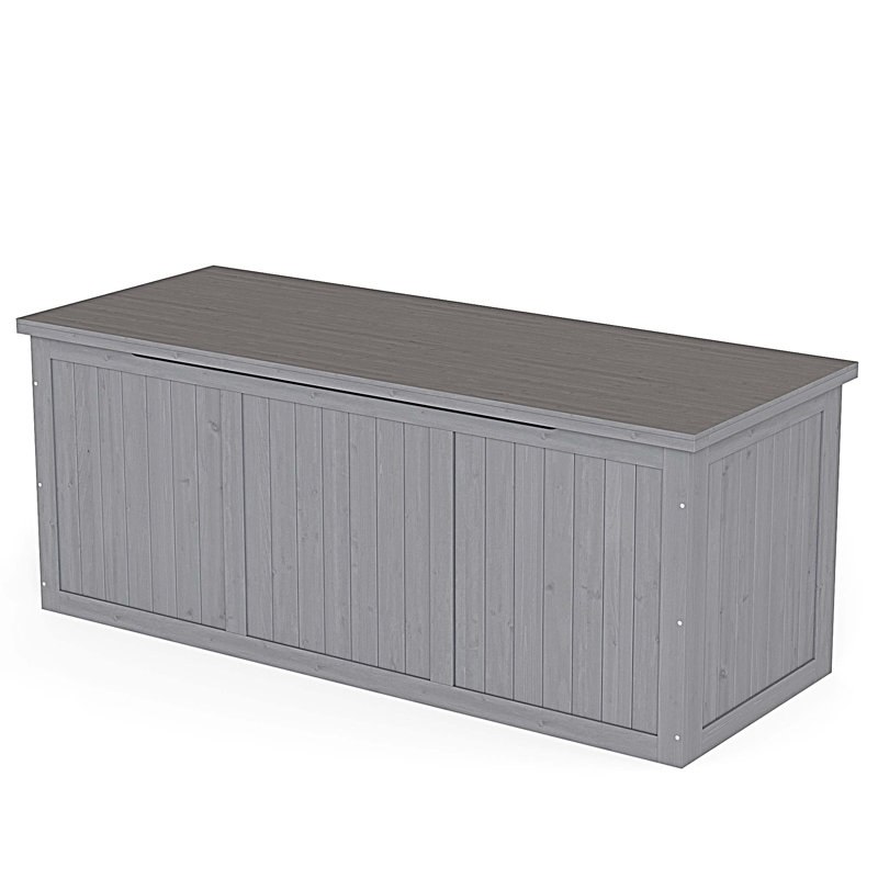 Outdoor Wooden Deck Box Solid Wood Storage Box Seat & Table Top for Patio Furniture Cushions, Pool Toys and Garden Tools