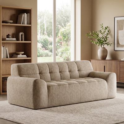 Canapé capitonné en chenille de 232 cm (91,5 po) avec dossier haut et larges accoudoirs, idéal pour le salon.