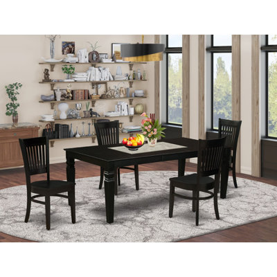 5 Piece Kitchen Table & Chairs Set Includes a Rectangle Dining Room Table with Butterfly Leaf and 4 Solid Wood Seat Chairs, Black