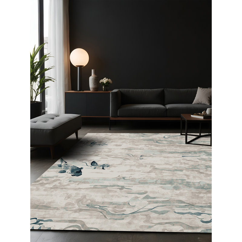 Tapis gris soyeux et moelleux, Rectangle 7 pi x 9 pi