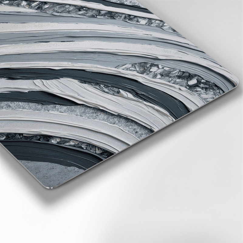 Art mural horizontal gris rayé en métal gris clair, H 11 po x l 14 po