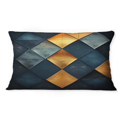 Golden Diamond Rising On Retro Navy Blue I - Abstract Geometric Printed Throw Pillow