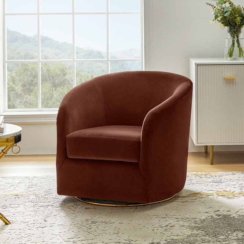 Holden 31.5" Wide Velvet Swivel Barrel Chair, Burn Brick