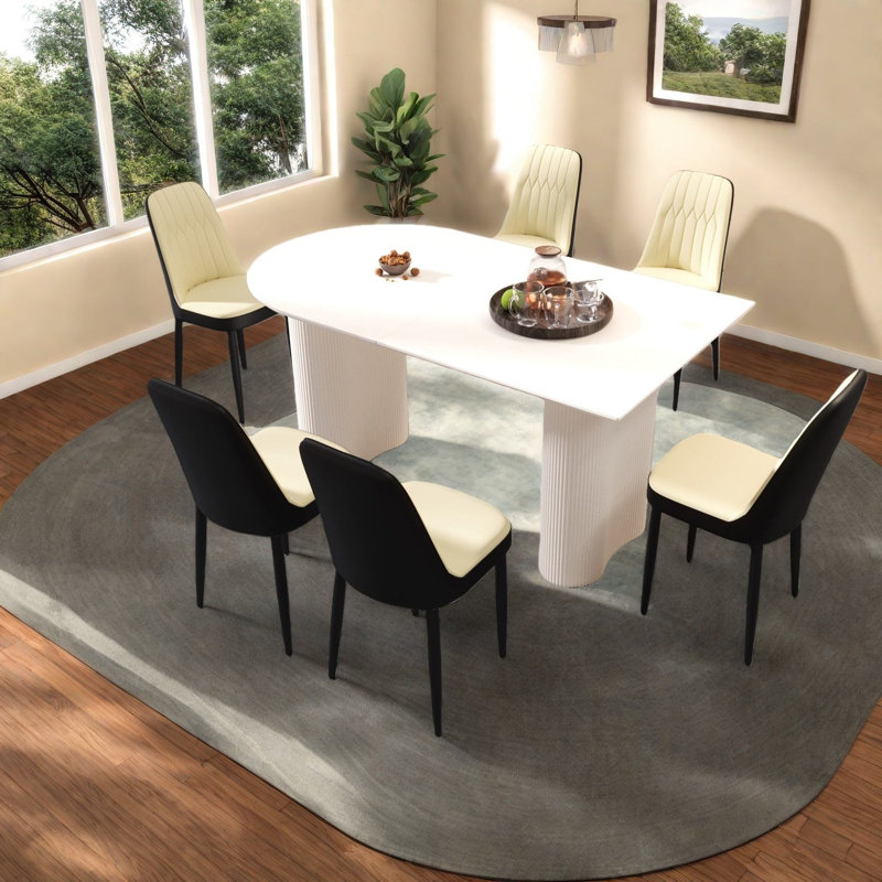 Ensembles de table de salle à manger en MDF crème avec chaises en polyuréthane, style industriel moderne pour la maison et la cuisine