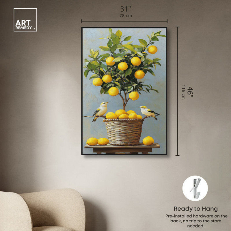 «Lemon Orchard Duet», art mural, H 46 po x l 31 po, Cadre noir