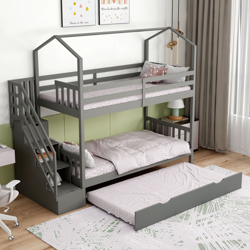 Lit superposé simple au-dessus de simple en bois massif avec lit gigogne Dalzell par Harper Orchard, gris