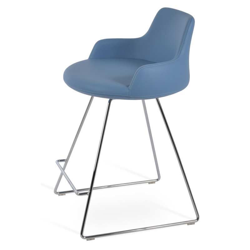 Tabouret de bar et de bar Dervish, Bleu, Chrome, Tabouret de comptoir (siège d'une hauteur de 24,5