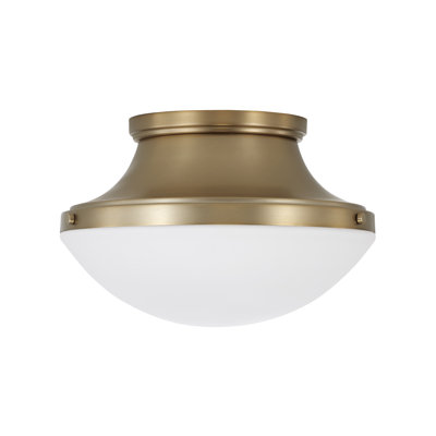 Plafonnier encastré 3 lumières en laiton vieilli l 14 po x H 9 po avec verre blanc doux