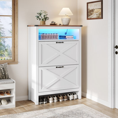 Versus Wood Tilt Out Open 24 Pair Shoe Storage Cabinet with Colourful LED Light
