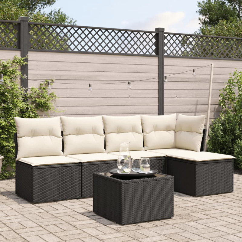 Grand canapé modulaire en rotin PE Vidaxl, Noir