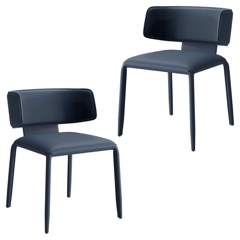 Saddle Leather Dining Chair Upholstered Side Chair With Padded Seat, Wingback Vanity Chair With Metal Frame For Dining Living Room Vanity Office, Blue
