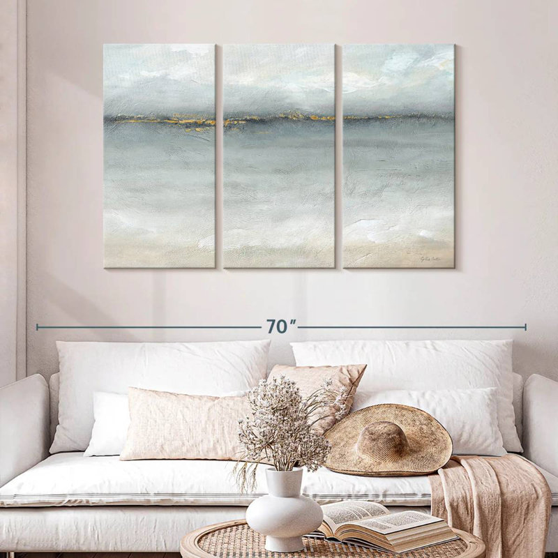 Avery mer sereine or gris paysage, H 32 po x l 50 po