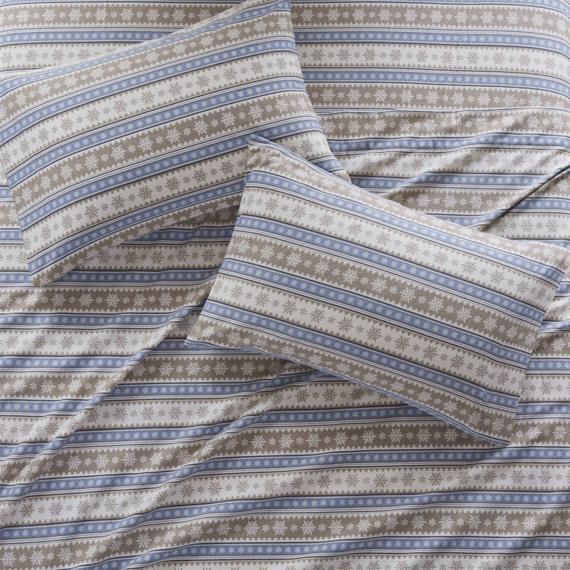 Ensemble de draps 4 pièces PCS, Couvre-lit double + 2 taies d'oreiller standard, Rayures bleues