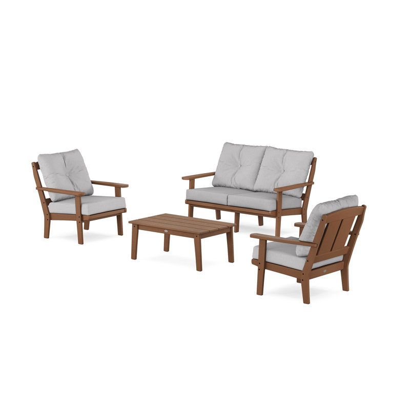 Mission 4 Piece Sofa Seating Group with Cushions, Sand, Spiced Burlap