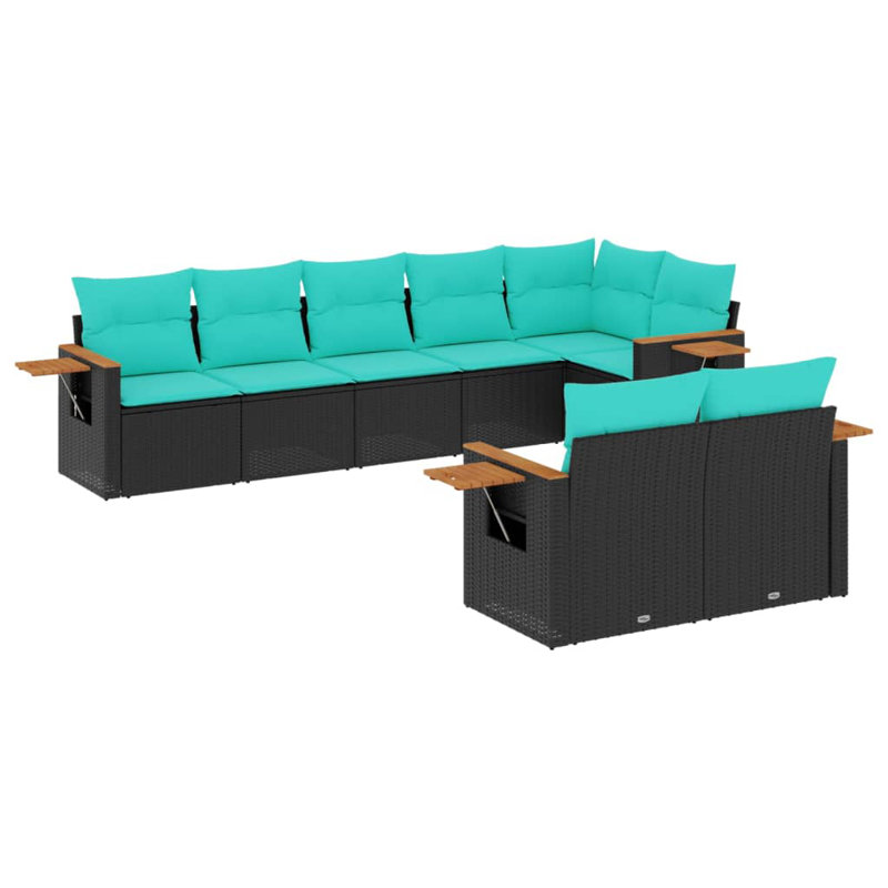  Ensemble de canapé de patio 8 pièces avec coussins en rotin de polyester noir