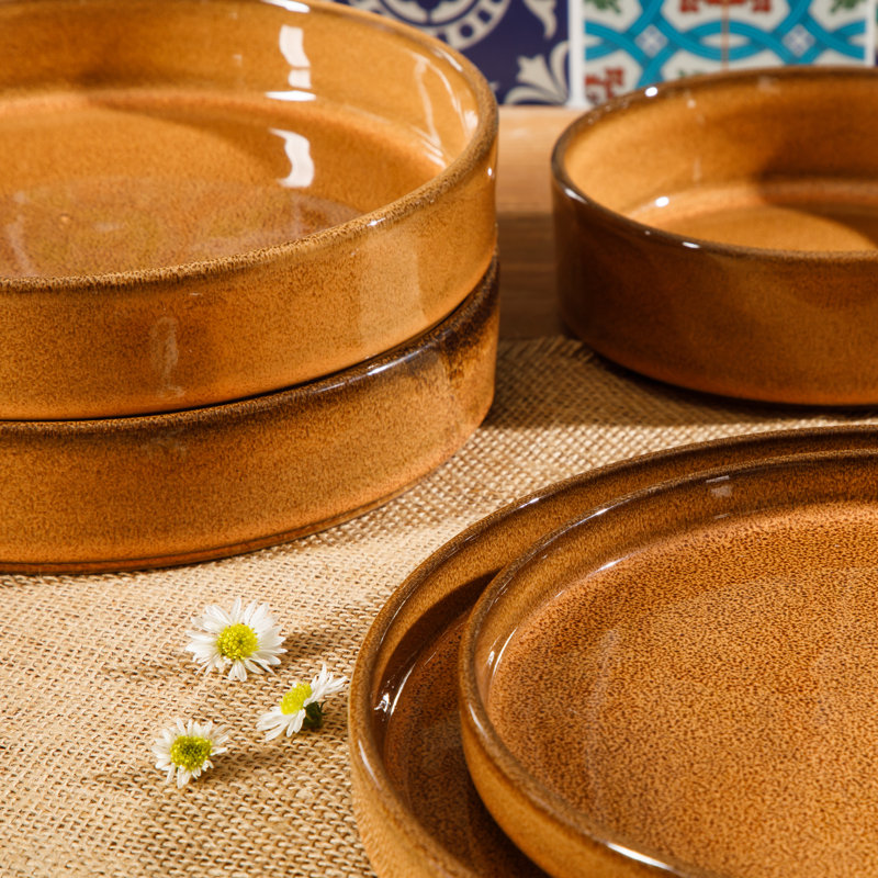 Amber Ceramic Terracotta Dinnerware Set - Service for 4