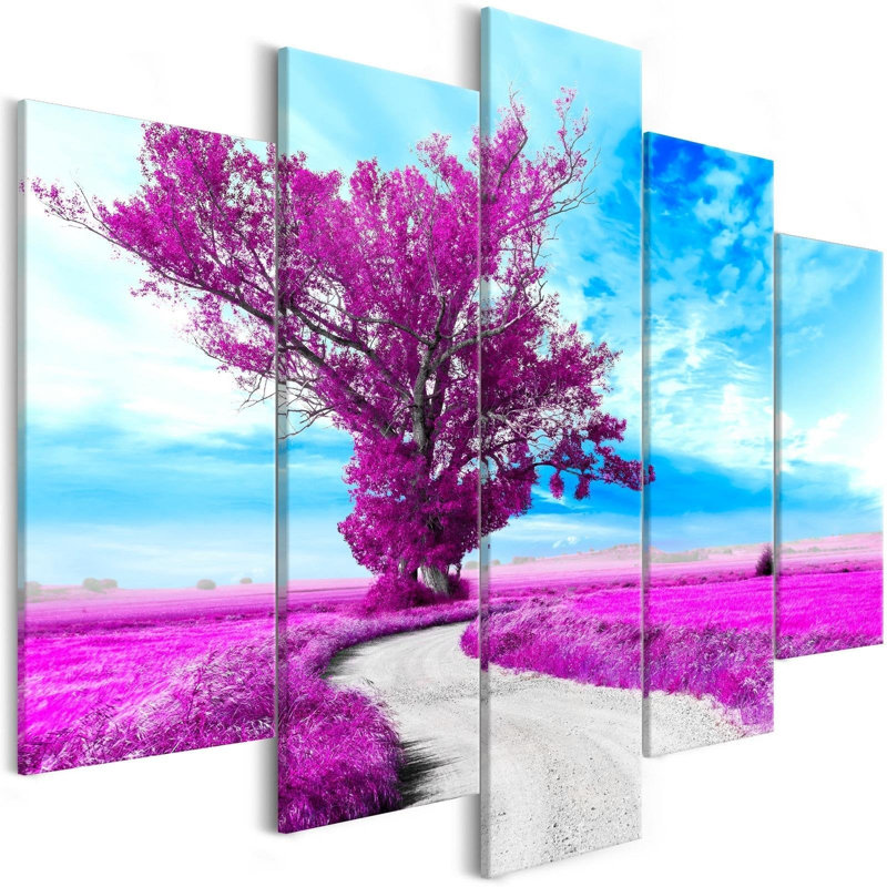 Deffrick, arbre près de la route, reproduction sur toile 5 pièces, H 40 po x l 80 po x P 0,7 po, Violet