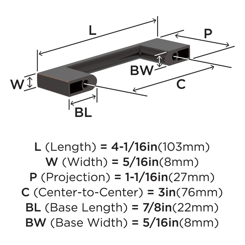Cityscape 3 inch (76mm) Center-to-Center Oil-Rubbed Bronze Cabinet Pull - 10 Pack, Oil Rubbed Bronze