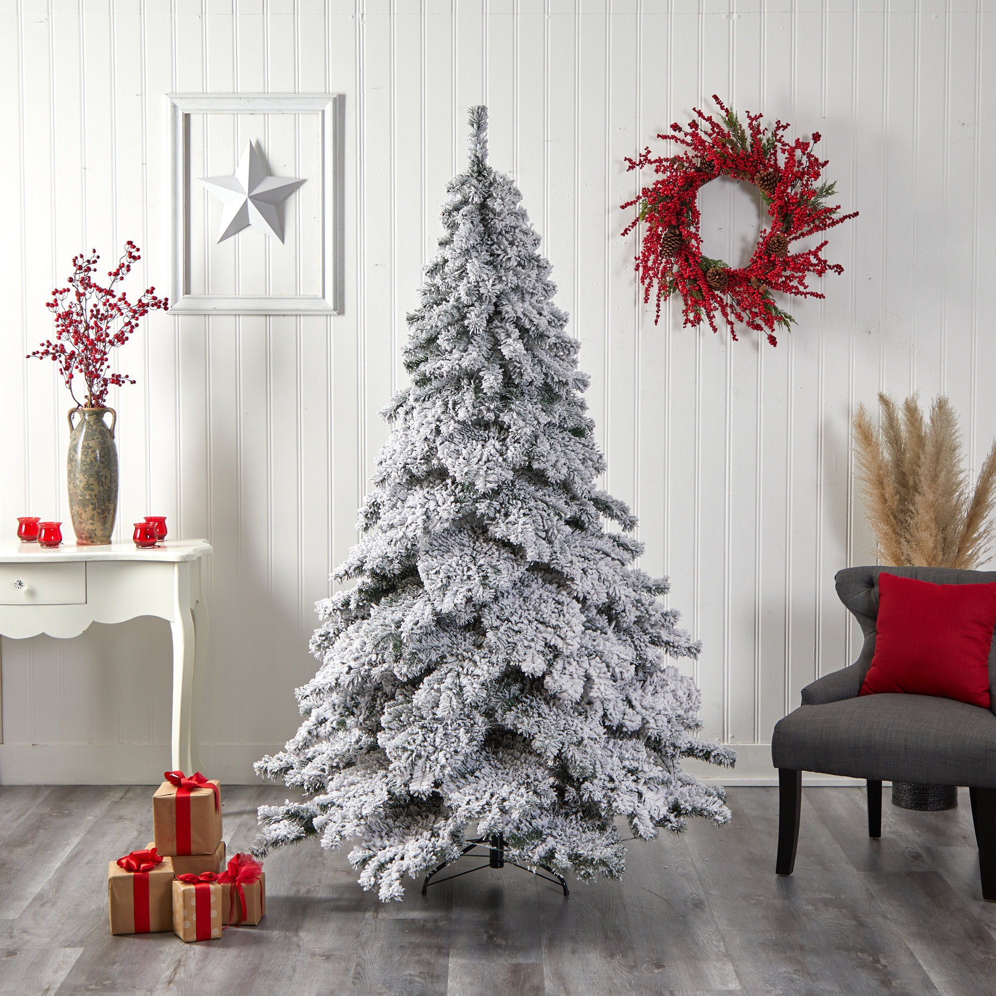 The Holiday Aisle® 7' H Fir Flocked/Frosted Christmas Tree with 400 LED ...