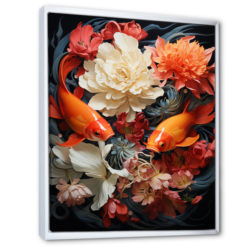 «Millary Asian Art Infinite Koi II», reproduction sur toile, Cadre flottant blanc, H 44 po x l 34 po x P 1,5 po