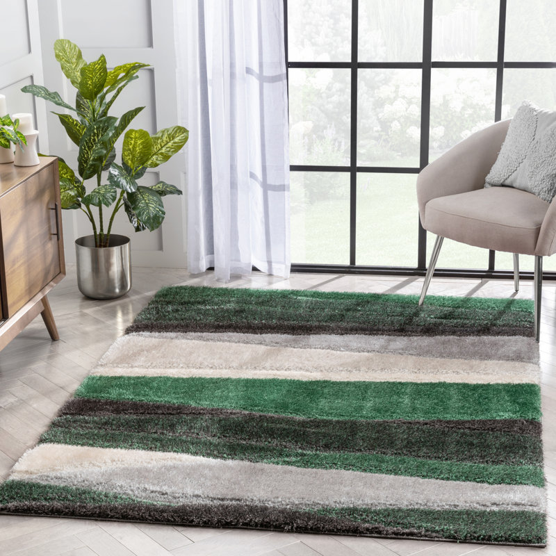 San Francisco 3D Textured Green/Dark Grey Rug, Rectangle 160 x 220cm