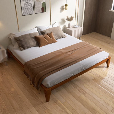Solid Dry Bamboo Wood Platform Bed Frame, With Wood Slat Support, No Box Spring Needed, Easy Assembly
