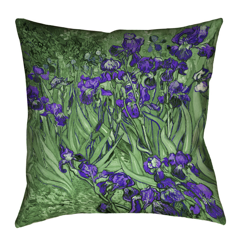 Coussin Vincent Van Gogh, 14 po x 14 po, Vert / mauve, Pas de remplissage
