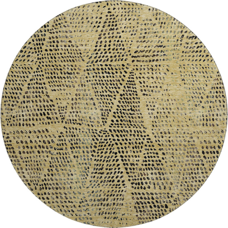 Premium Machine Washable Cerrito AMF591 Gold Rug, Round 8'