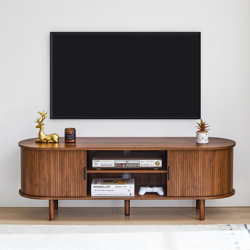 Jehsen Mid-Century TV Stand with Tambour Door, Modern Fluted Media Console, Yellow
