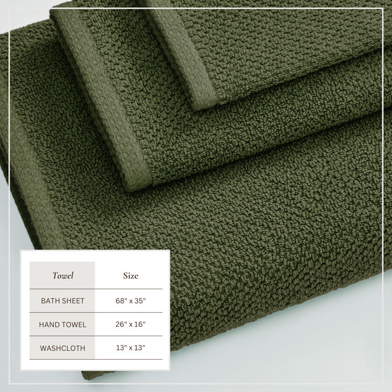 100% Cotton Textured Bath Sheet, Forest Green, 6 Piece Set W/ Bath Sheets